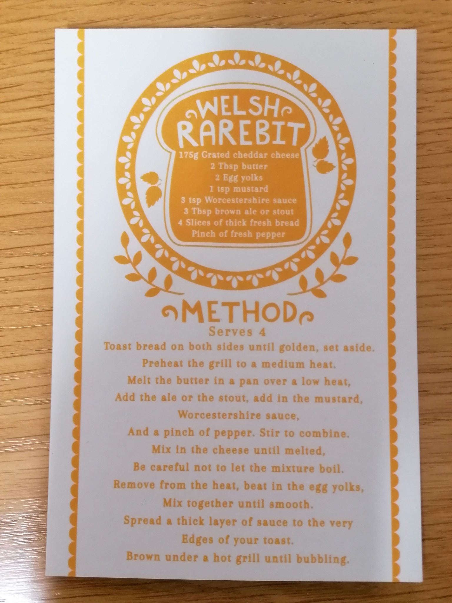 Welsh Rarebit Recipe - Post Card