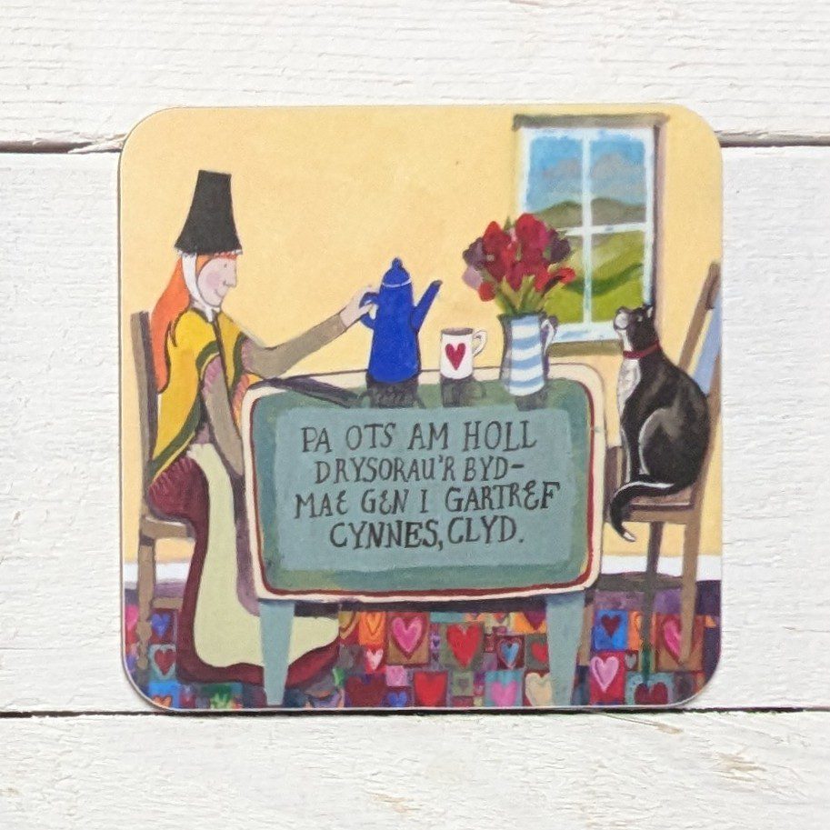 Cartref Cynnes Square Coaster by Lizzie Spikes