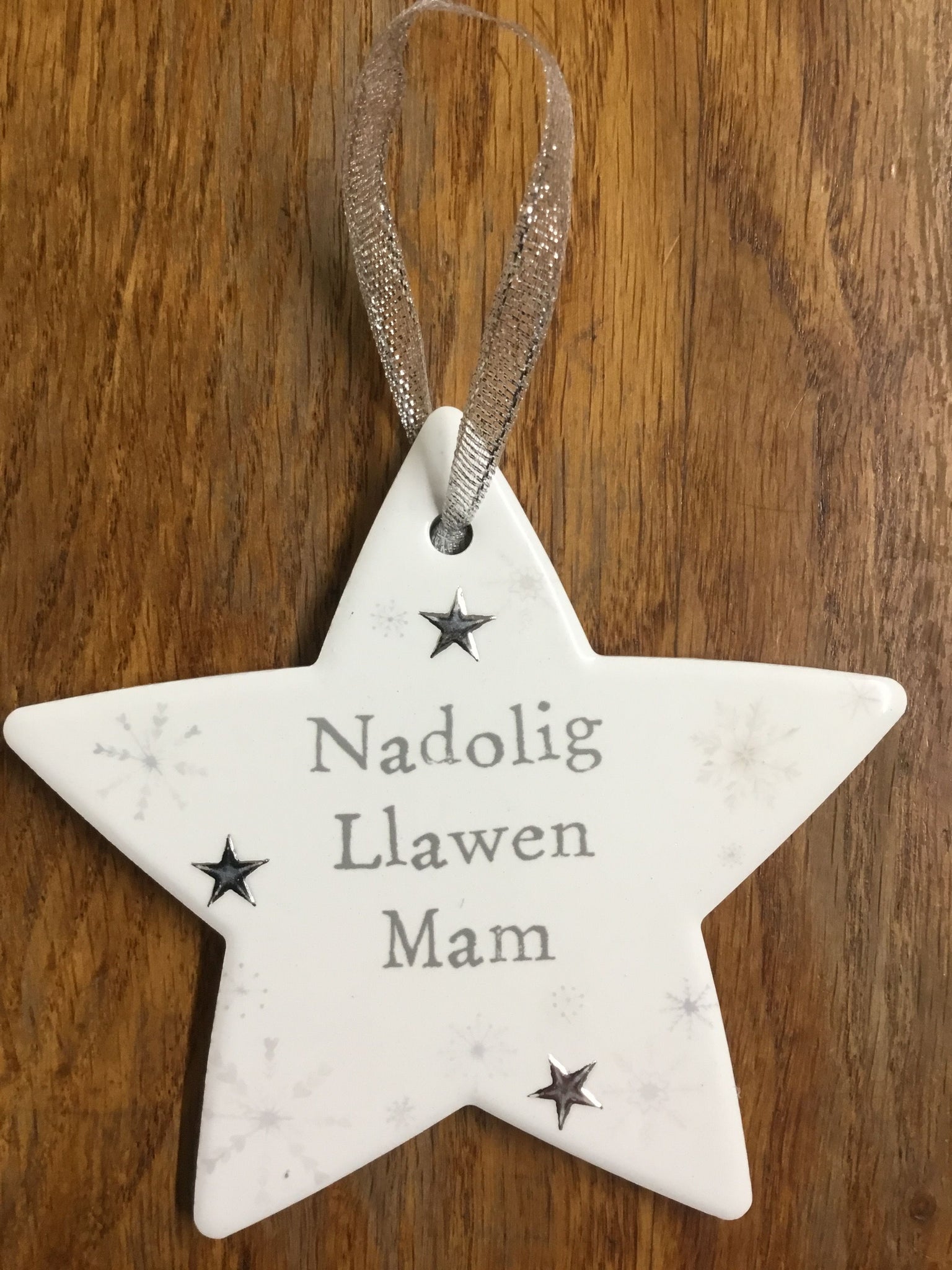 Ceramic Star Christmas Decoration - 'Nadolig Llawen Mam'