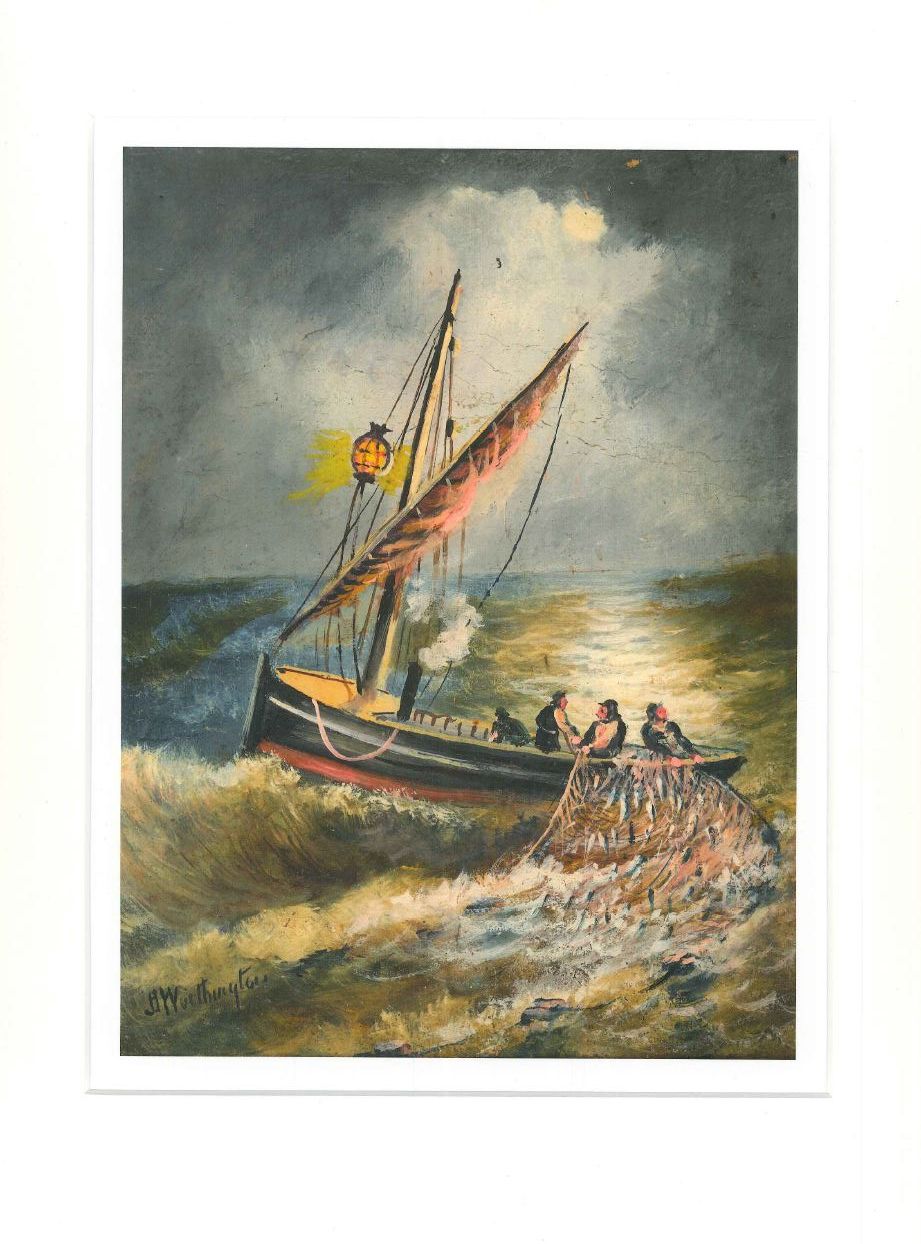 Trawlers entering Aberystwyth - Alfred Worthington Print mewn mownt