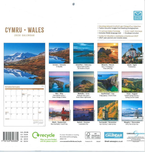 'Cymru/Wales' - Calendr 2026 sgwâr