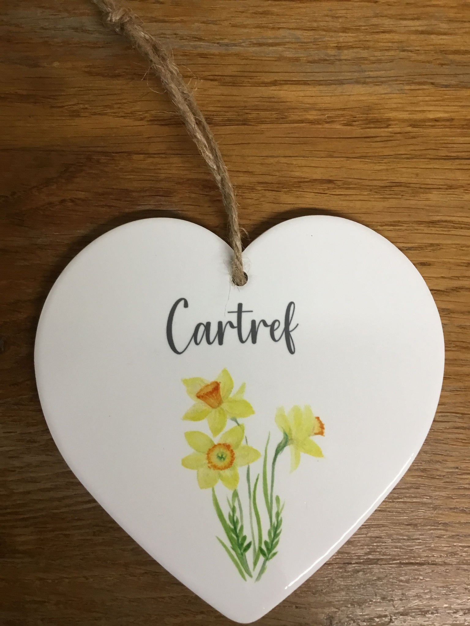 White Ceramic Heart Decoration - 'Cartref'
