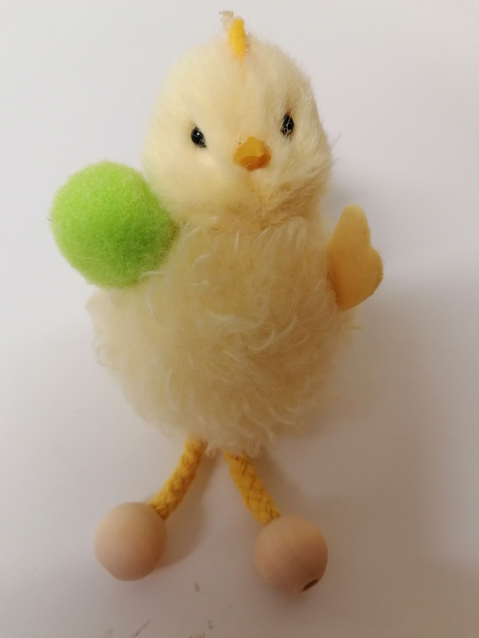 Addurn Pasg Cyw bach gwlanog - Pom pom gwyrdd