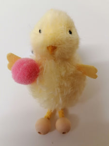 Addurn Pasg Cyw bach gwlanog - Pom pom pinc