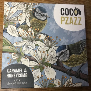 Coco Pzazz Caramel & Honeycomb Milk chocolate bar - 'Hedgerow Blue Tits'