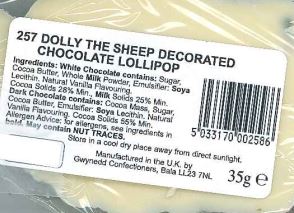 Lolipop siocled addurnedig 'Dolly the Sheep'