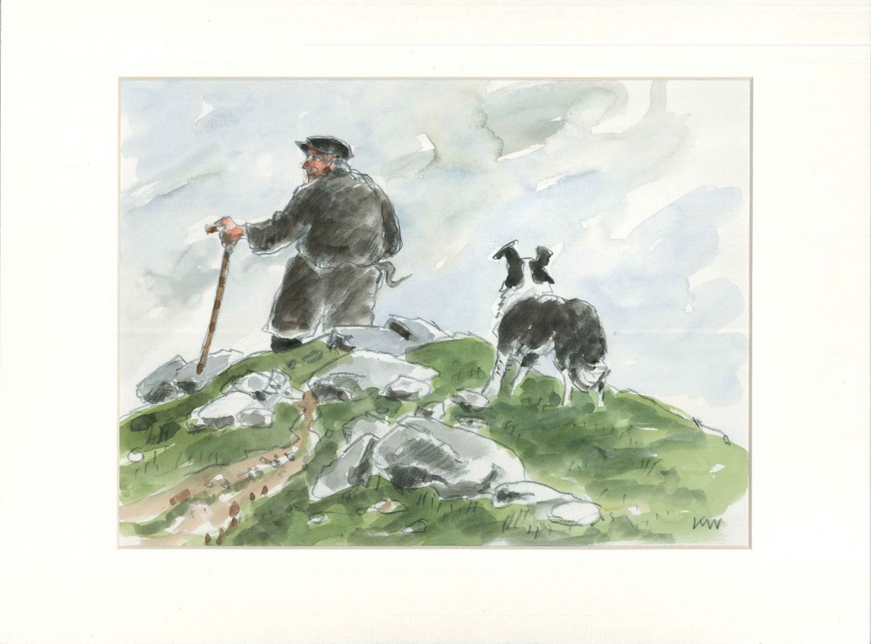 Farmer with Dog - Sir Kyffin Williams Mounted Print