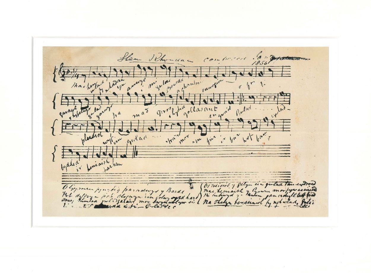 'Llawysgrif yr Anthem Genedlaethol, 1856' - Print mewn mownt