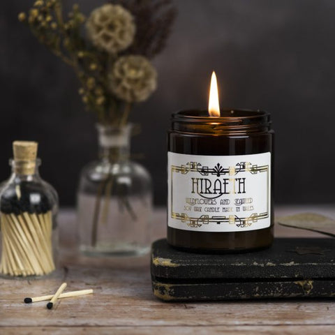 Cannwyll Nadolig mewn jar wydr ambr - 'Hiraeth'