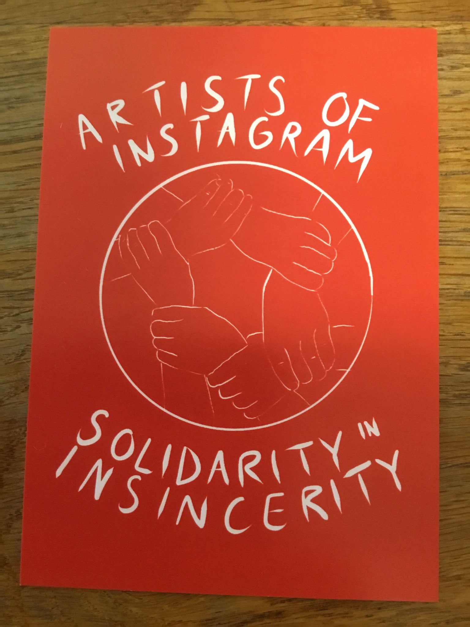 'Artists of Instagram Solidarity in Insincerity' Postcard by Bedwyr Williams
