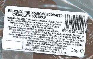 Lolipop siocled addurnedig 'Jones the Dragon'