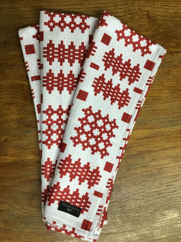 'Welsh Tapestry Print' (Red) Waffle Tea Towel