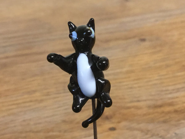 Handmade Glass Lapel Pin - 'Black Cat'