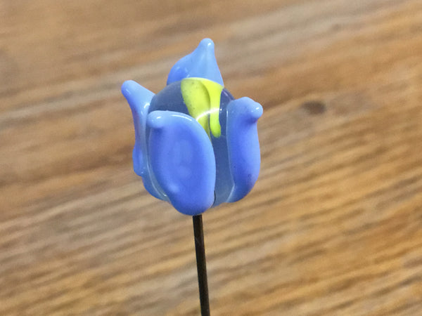Handmade Glass Lapel Pin - 'Blue Tulip'