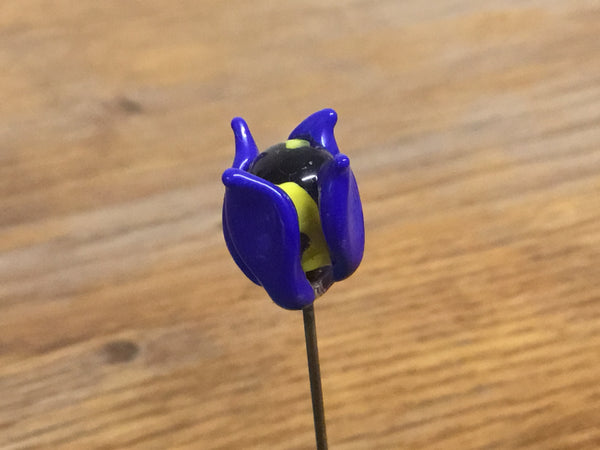Handmade Glass Lapel Pin - 'Dark Blue Tulip'