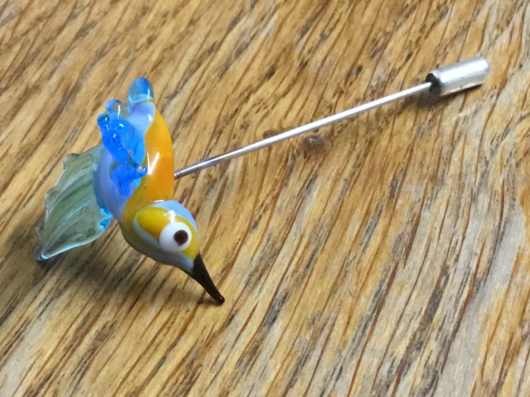 Handmade Glass Lapel Pin - 'Kingfisher'