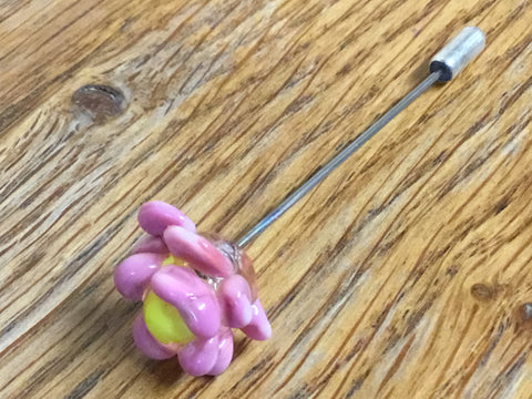 Handmade Glass Lapel Pin - 'Pink Flower'