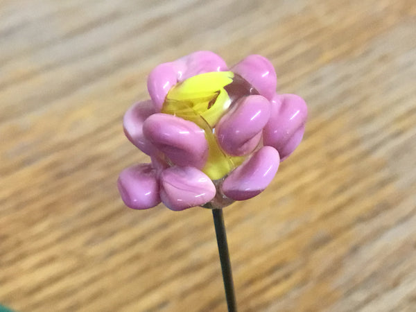 Handmade Glass Lapel Pin - 'Pink Flower'