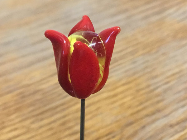 Handmade Glass Lapel Pin - 'Red Tulip'