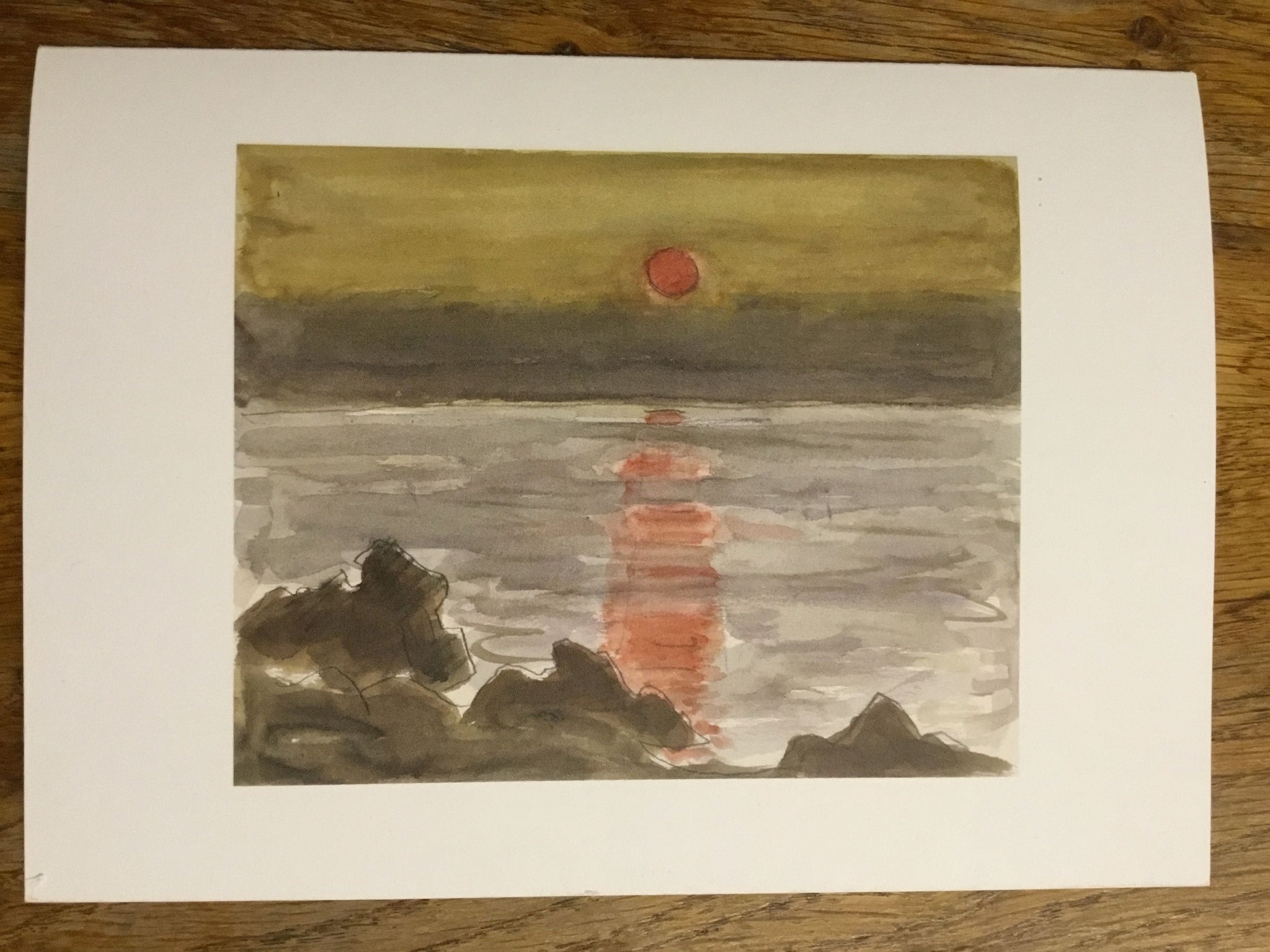 Greetings Card 'Sunset, Barclodiad Y Gawres' by Sir Kyffin Williams