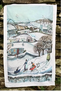 'Sledging Welsh Ladies' tea towel by Lizzie Spikes