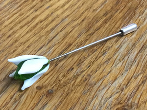 Handmade Glass Lapel Pin - 'White Flower'