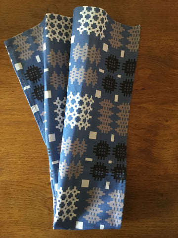 'Welsh Tapestry Print' (Blue) Tea Towel