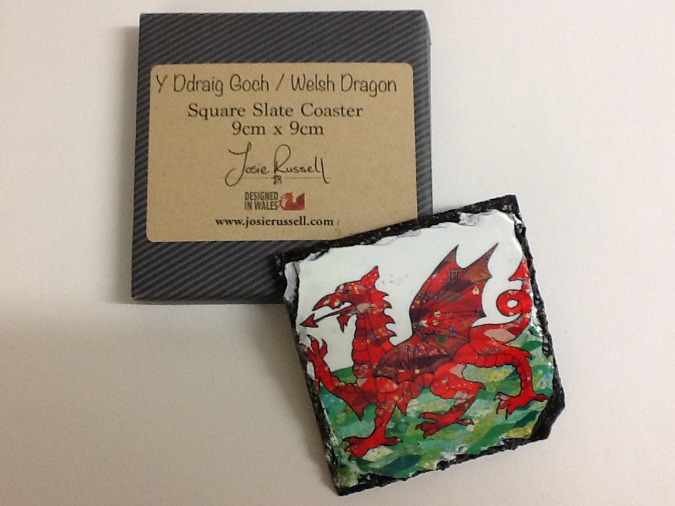 Mat diod llechen 'Draig Goch/Red Dragon' (Mewn box) gan Josie Russell