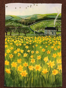 'Daffodil Field' Tea Towel by Lizzie Spikes