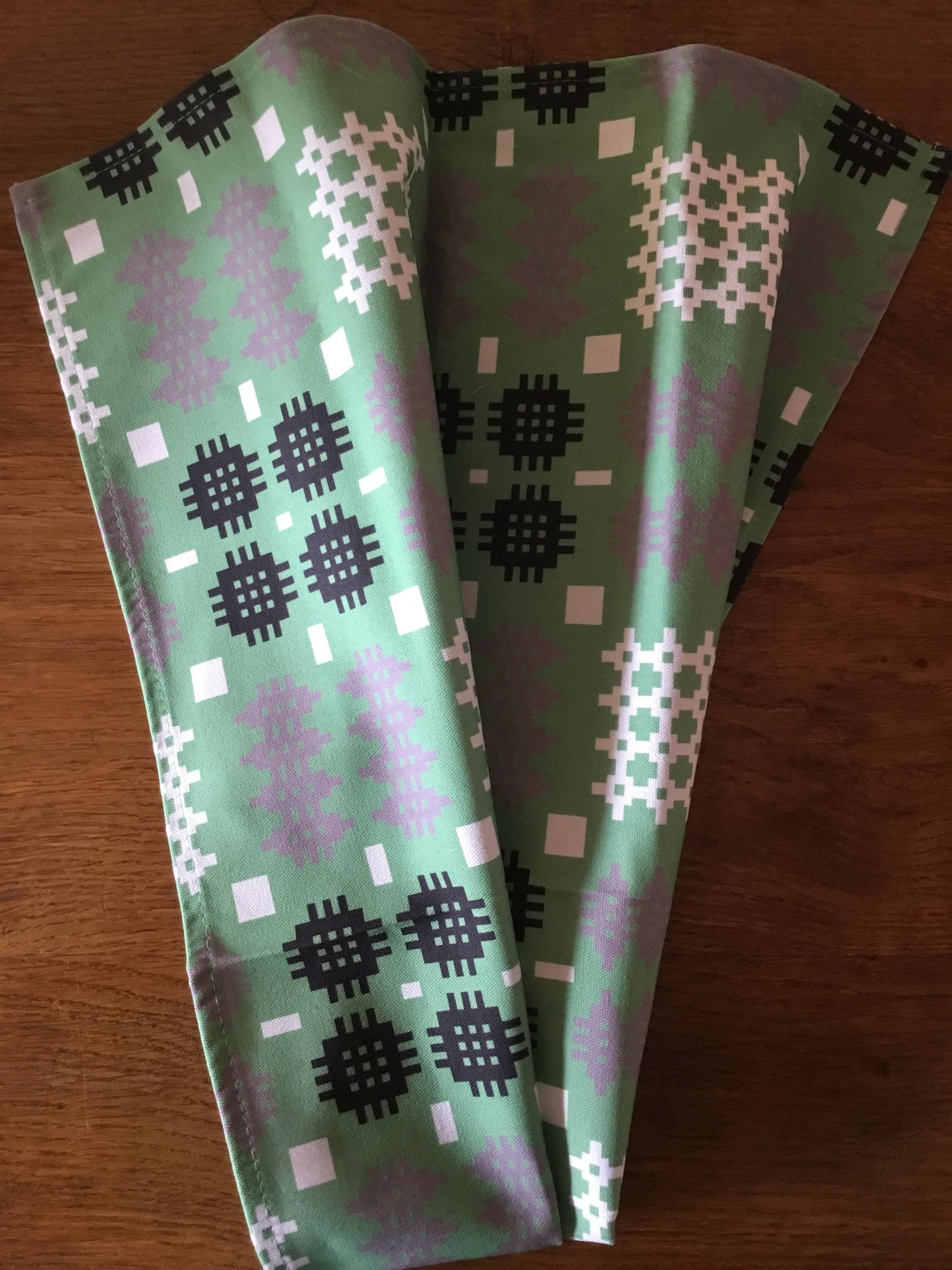'Welsh Tapestry Print' (Green) Tea Towel