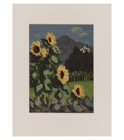 Sunflowers with mountains beyond - Sir Kyffin Williams Print