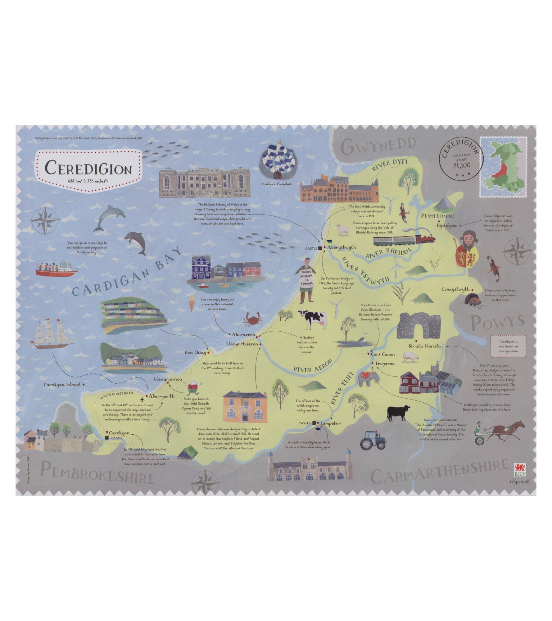 Ceredigion Map A3 Poster - English Version