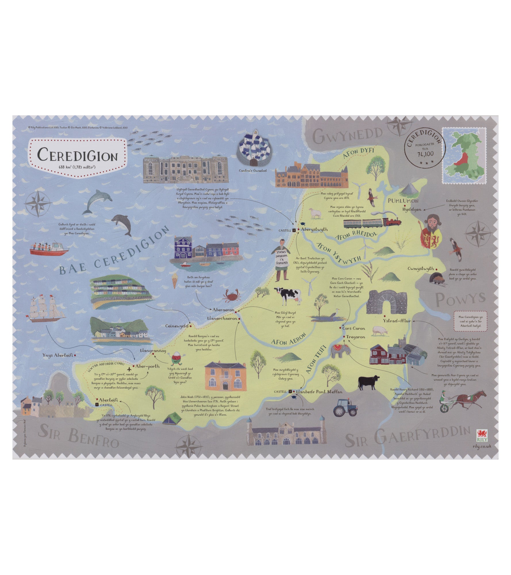 Ceredigion Map A3 Poster - Fersiwn Cymraeg