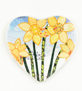 Heart-shaped Ceramic coaster 'Daffodils' by Josie Russell