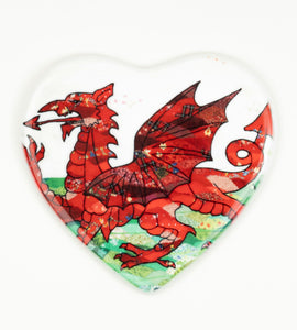 Heart-shaped Ceramic coaster 'Draig Goch/Red Dragon' by Josie Russell