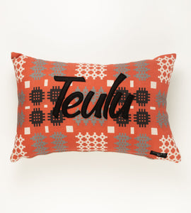 Welsh tapestry print 'Teulu' cushion red