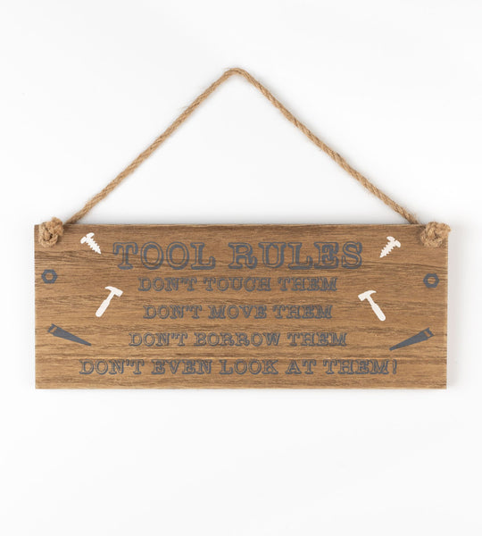 'Workshop'/'tool rules' wooden hanging sign
