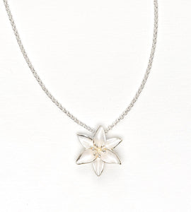 Enamel lily pendant on silver-plated chain