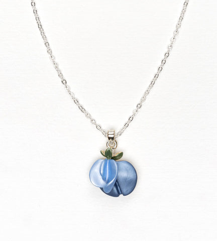 Enamel sweet-pea pendant on silver-plated chain