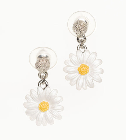 Enamel daisy drop earrings (dimpled)