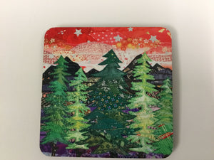 Cork-backed coaster 'Crimson Forest' by Josie Russell